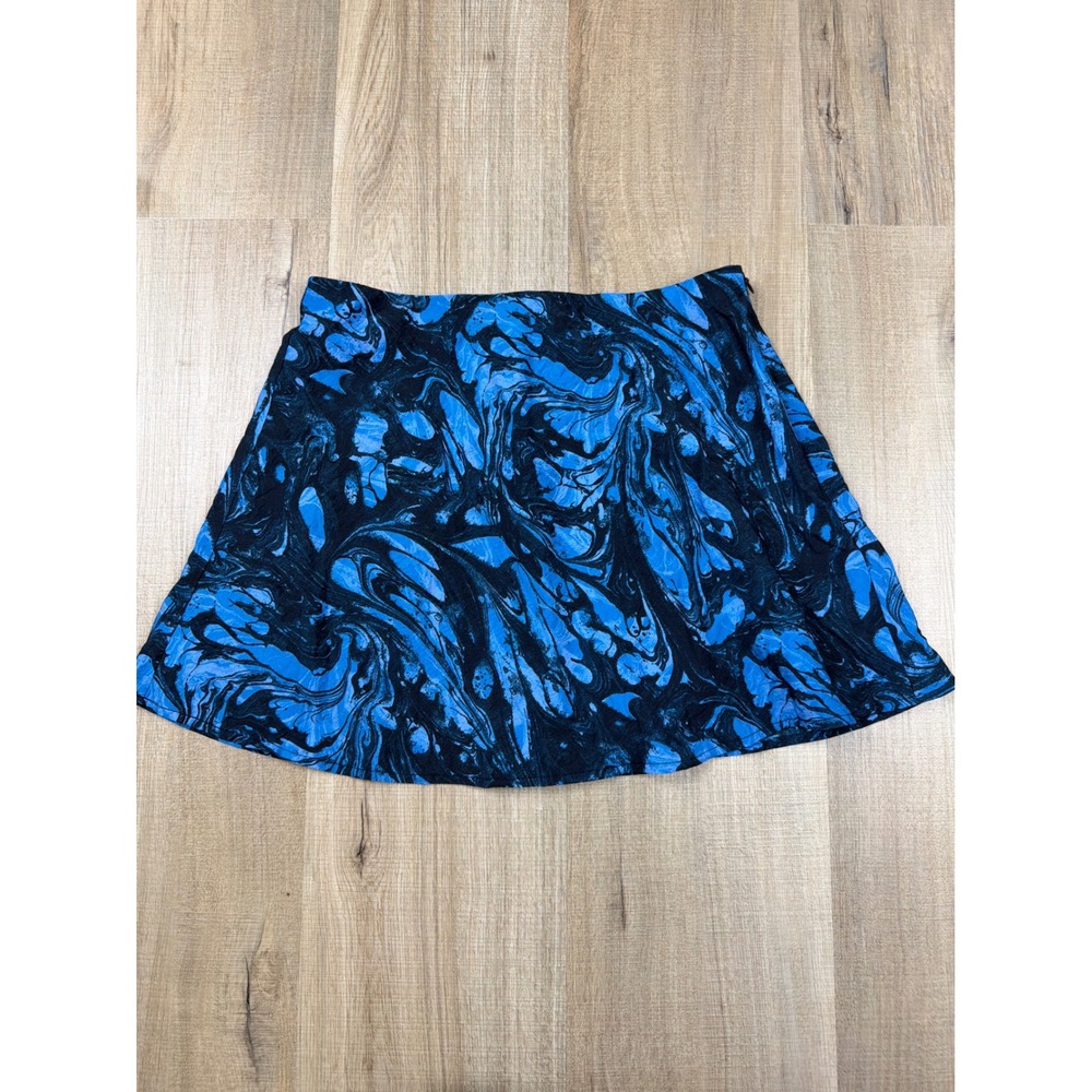 Urban‎ Outfitters Blue Black Marble Swirl Mini Skirt A-Line Side Zip Small NWOT